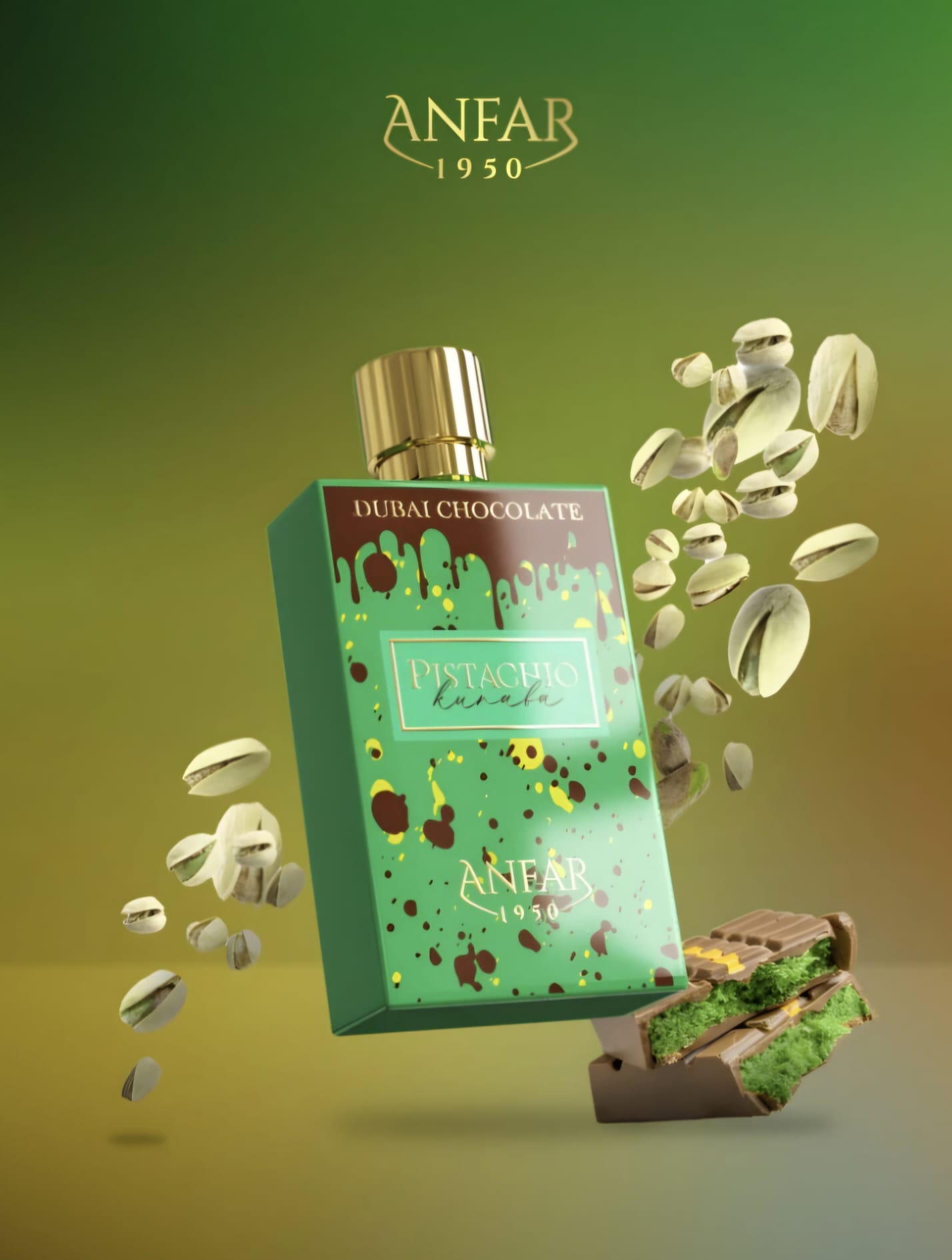 Anfar 1950 Dubai Chocolate - Pistachio Kunafa - Extrait De Parfum - 80 ML - Parfum Original - imagine 4